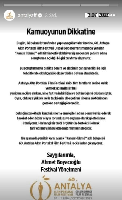 Türkei: Regierung entzieht größtem Filmfestival die Unterstützung